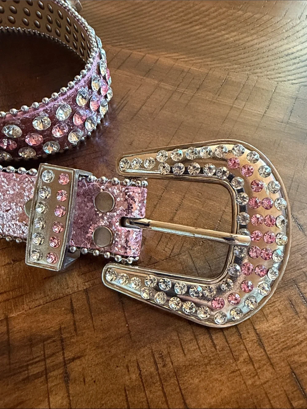 Pink Glitter Western Belt- Bling Cowgirl Rodeo Style - Silver Buckle and Tip